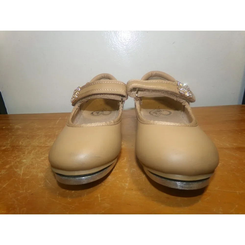 Pre-Owned Dance Dance Tap Shoes Stelle Kids 9M Mary Jane easy Strap Tan Velcro